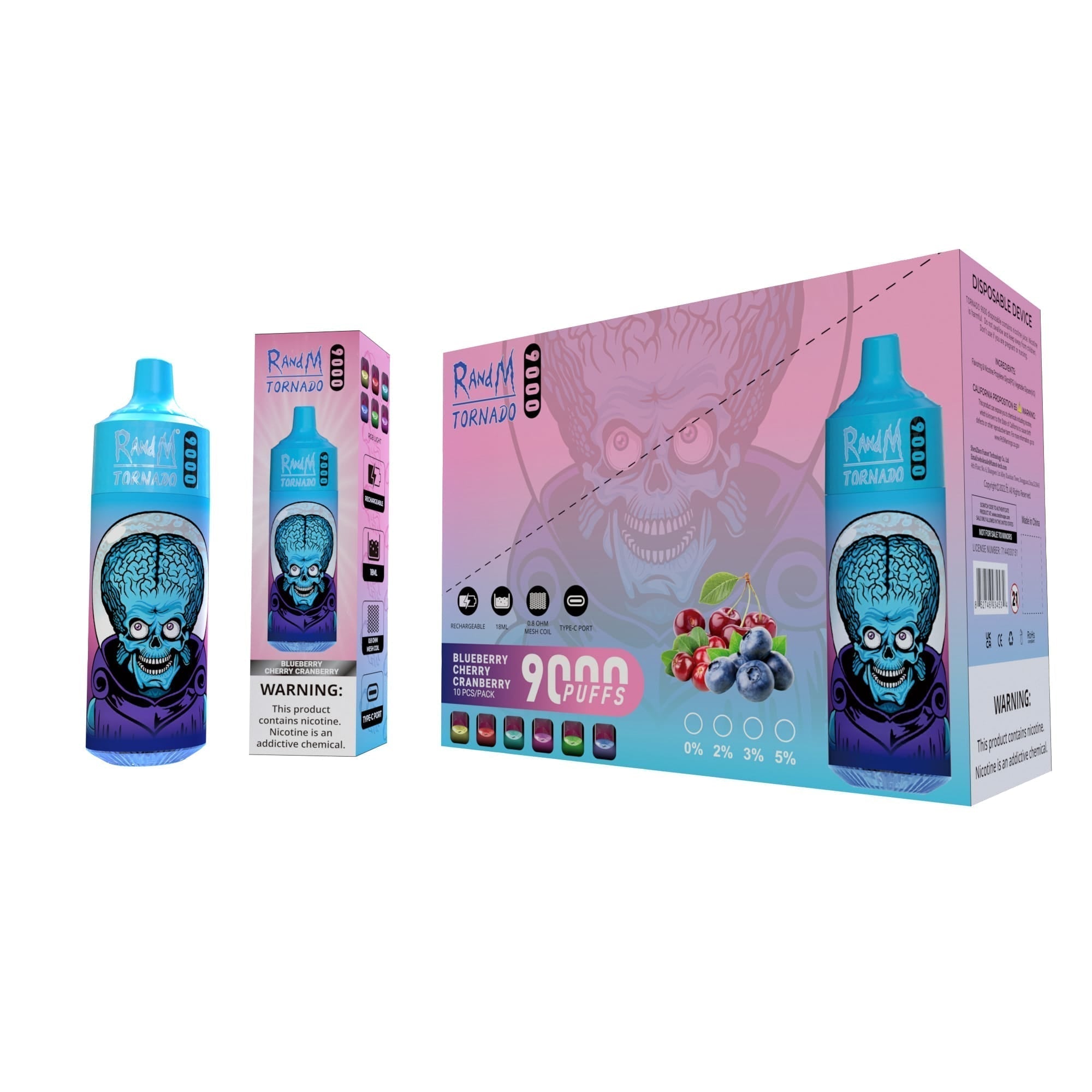 RAndM Tornado 9000 Puffs Engangs Vape (æske med 10 stk)